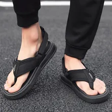 Вьетнамки с пряжкой; мужские модные Нескользящие сандалии на плоской подошве со съемным ремешком; мужские летние пляжные шлепанцы