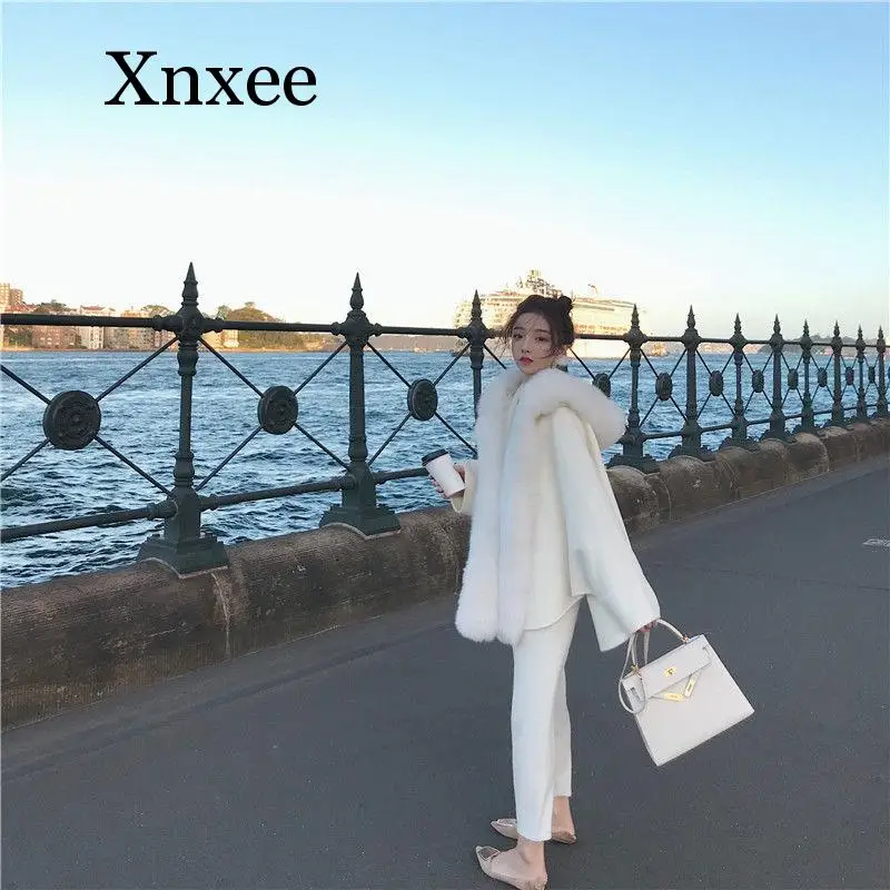 2020 New Women Winter Fashion Loose Faux Fox Fur Poncho Cape Coat Big Collar Shawl Cloak Knit Cashmere BatSleeve Pashmina Wraps