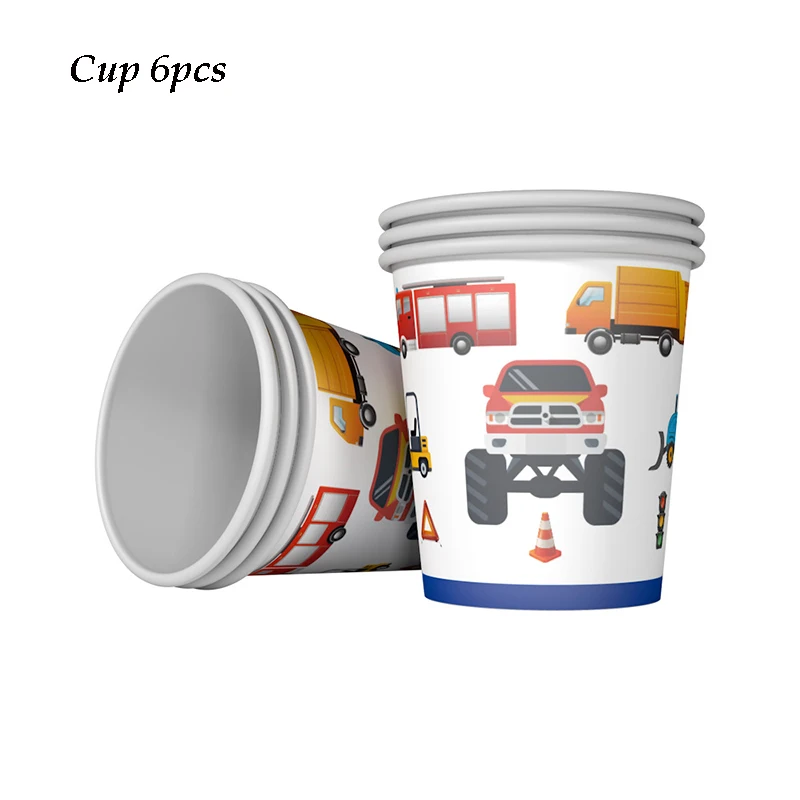 Construction Trucks Engineering Cars Party Disposable Tableware Set Plate Cups Straw Birthday Party Decorations Kids Cake Decor - Цвет: Cups 6pcs
