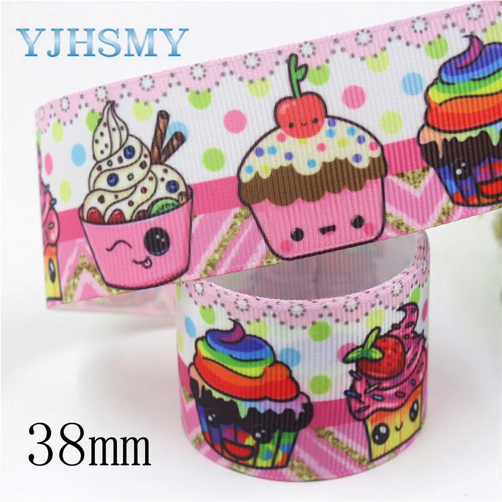 YJHSMY I-19906-2093, 38 мм 10 ярдов десертная лента термопереводной рисунок Grosgrain, Подарочная упаковка DIY материал