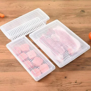 

1/2/3pcs Kitchen Refriger Draining Preservation Box Transparent Plastic Food Container FPing