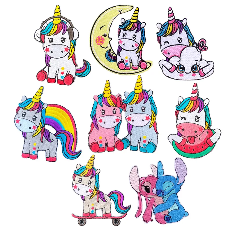 

Iron On Patches Unicorn Patch Cartoon Sticker Gift Quality Stripe Sew on DIY Jacket Decoration Embroidery Patches For Clothing