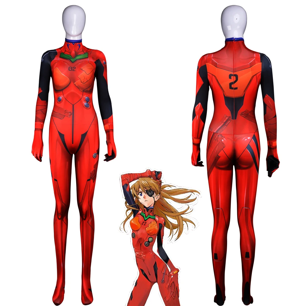 Asuka Langley Soryu костюмы на Хэллоуин для женщин косплей костюм унисекс цельный полный тело зентай костюм