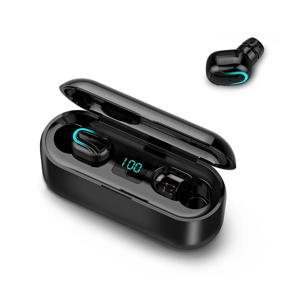 Беспроводные водонепроницаемые портативные наушники TWS 5,0, стерео мини Bluetooth наушники с двойным микрофоном для смартфонов - Цвет: Черный