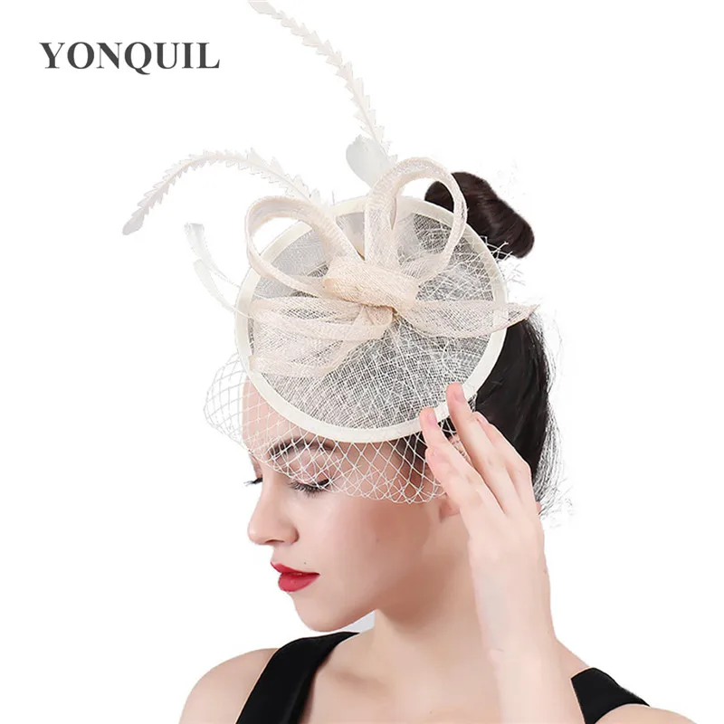 

Sinamay Fascinators For Weddings Women's Hair Accessories Fancy Feather Millinery Hats Church Cocktail Fancy Headpiece New