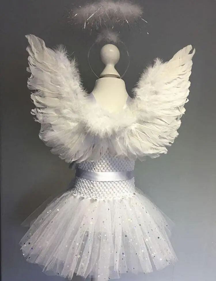 Ангельское платье для девочек; Карнавальный костюм для детей; вечерние платья принцессы на Хэллоуин; белое платье с крыльями; реквизит для косплея; одежда для сцены