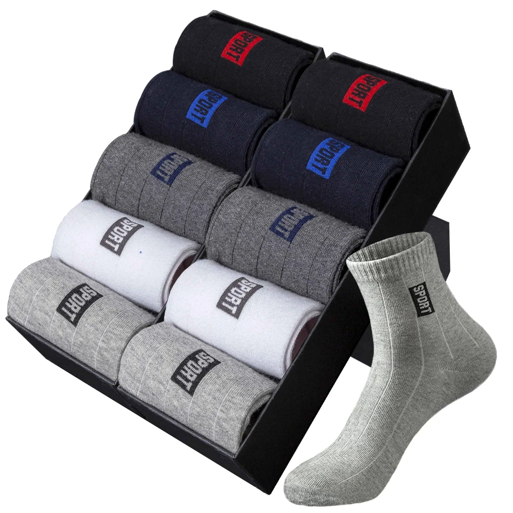20 pièces = 10 paires de chaussettes pour hommes de haute qualité en coton respirant absorbant la sueur tube moyen chaussettes noires déodorant hommes d'affaires cadeau chaussette