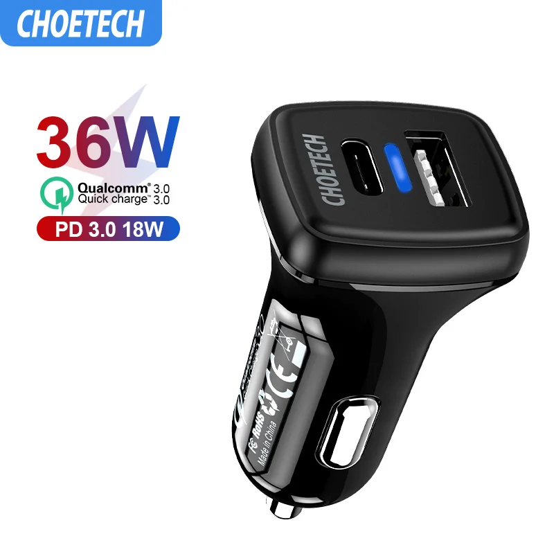 CHOETECH Быстрая зарядка 3,0 QC USB Автомобильное зарядное устройство для samsung S10 QC 3,0 18 Вт usb type C автомобильное зарядное устройство для iPhone 11 X Xs 8 PD зарядное устройство