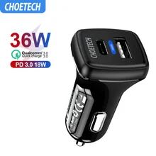 CHOETECH Быстрая зарядка 3,0 QC USB Автомобильное зарядное устройство для samsung S10 QC 3,0 18 Вт usb type C автомобильное зарядное устройство для iPhone 11 X Xs 8 PD зарядное устройство