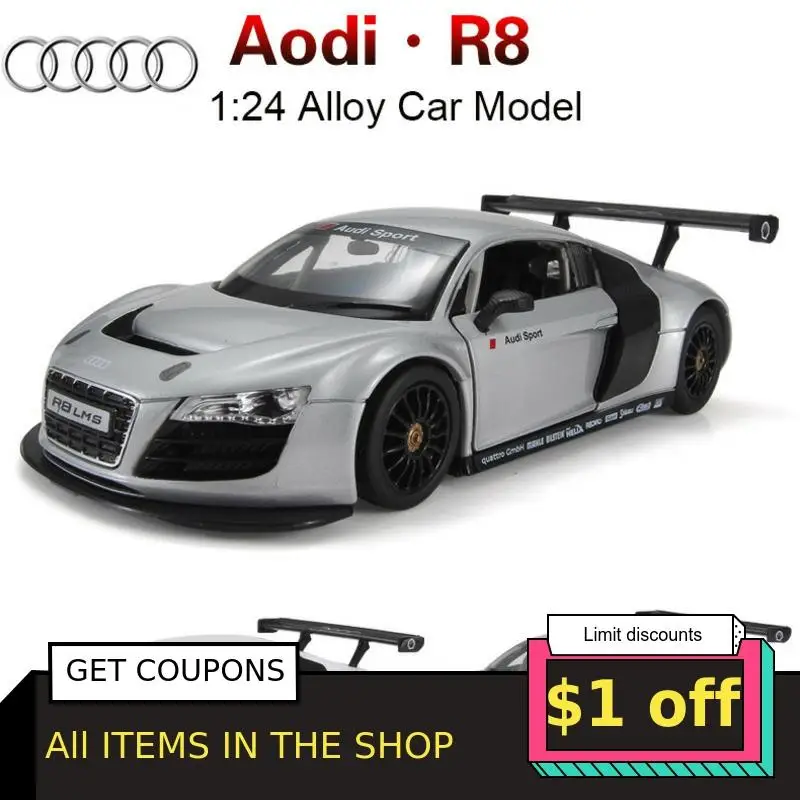 

News Audi R8 1: 24 Diecast Alloy Car Model Static Sports Car Double Door And Gold Rubber Tire Model Collection Toys For Children