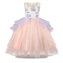Новинка; Детские сетчатые платья-пачки с цветочным рисунком и бисером в виде единорога для девочек; праздничное торжественное платье; фатиновое платье без рукавов для костюмированной вечеринки; Одежда для девочек