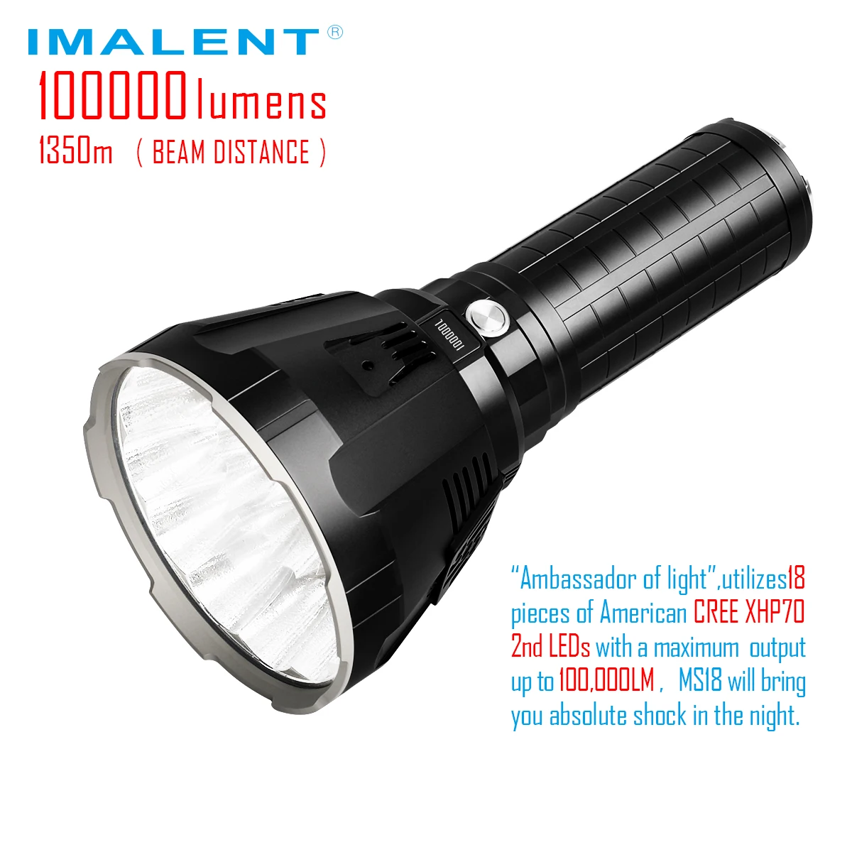 IMALENT MS18 MS06 Rechargeable LED Flashlight 25000LM CREE XHP Super Bright Lantern for Rescue Search Hike