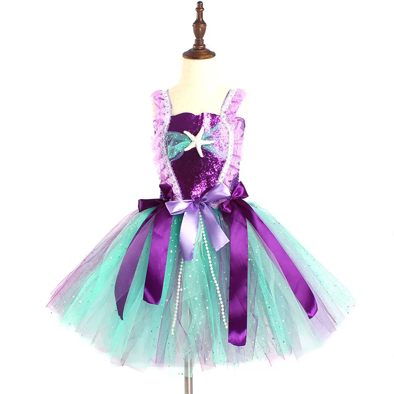 Mermaid Teal and Pearls Sparkly Tutu Dress for Girls Birthday Party Pageant Princess Dresses Kids Starfish Halloween Costume (11)