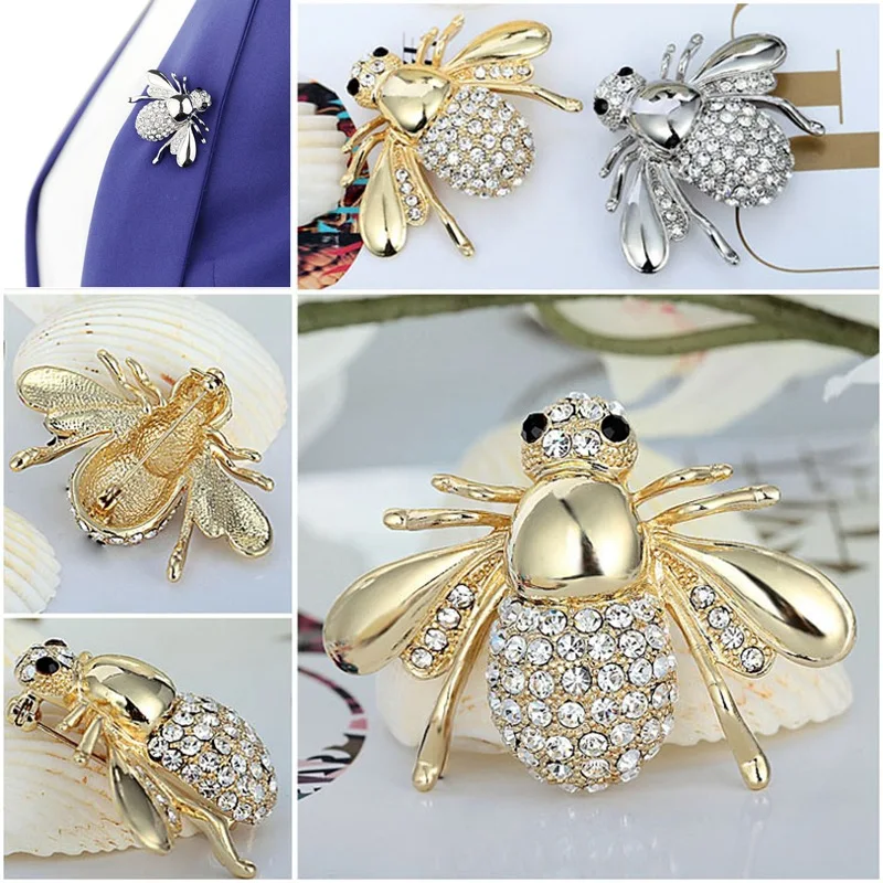 

Metal Brooches Collar Needle Women Unisex Sweater Shirt Prevent Exposure Cute Animal Crystal Creative Classic Trendy Bee Brooch