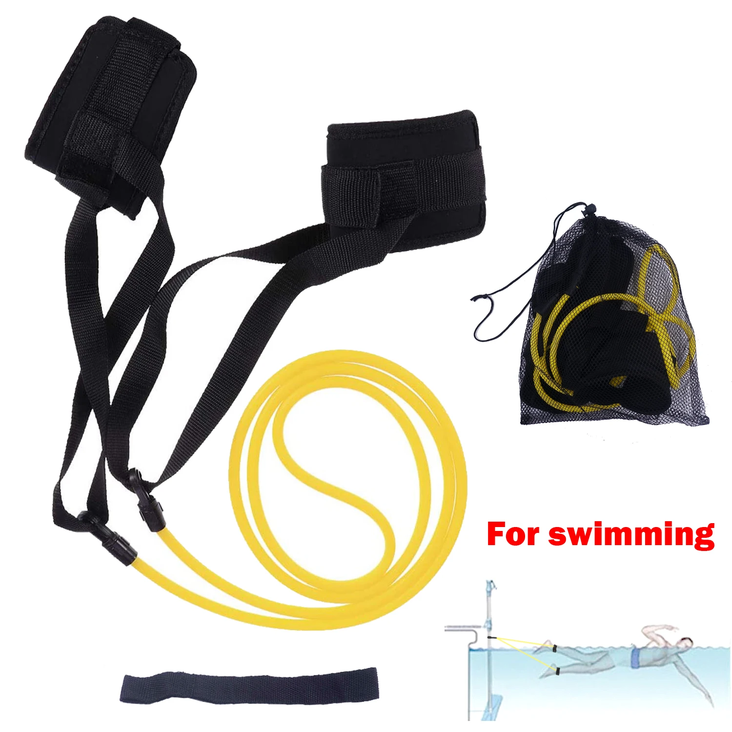 2M TPE Resistance Band Swimming Training Elastic Rope Belt with Adjustable Ankle Strap Swim Pool Workout Fitness Equipment | Спорт и
