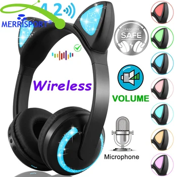

Cute LED Cat Ear Bluetooth Wireless Headphones foldable Cosplay cat headphones Gaming Headset For music headset With Microphones