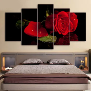 

5 Pcs Canvas Art Red Rose Canvas Print Flower Blooming HD Printed Wall Art Home Decor Canvas Painting Picture Poster(No Frame)