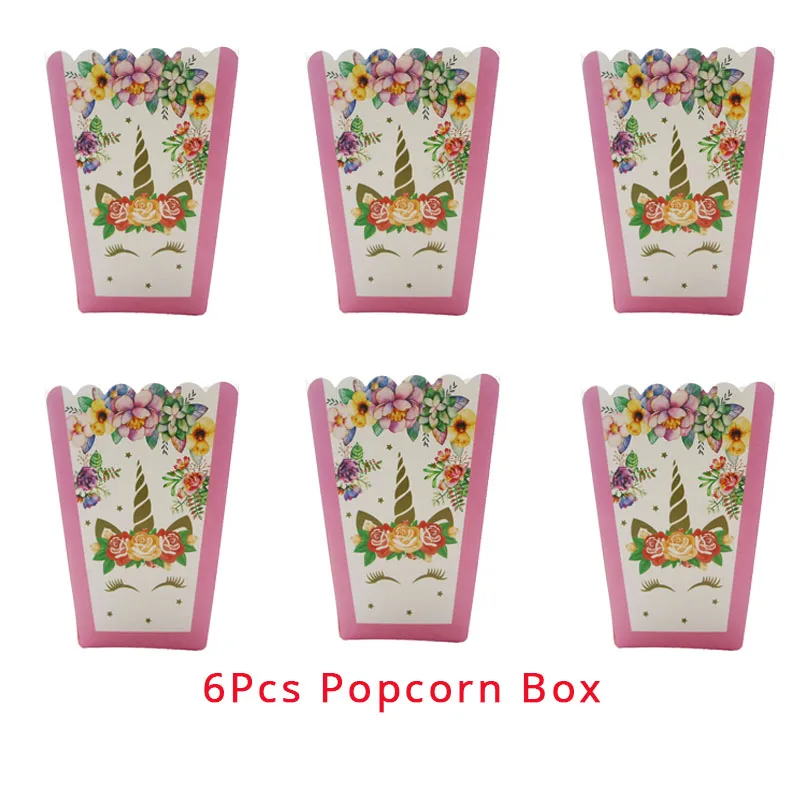Pink розовый Радужный баннер Единорог тарелки воздушные шары салфетка обертка для кексов Baby Shower украшения для детского дня рождения - Цвет: Popcorn Box