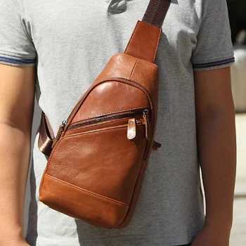 

LJL-MISFITS Men's Chest Bag Multi-Function Shoulder Bag Outdoor Leisure Riding Straps Messenger Leather Bag