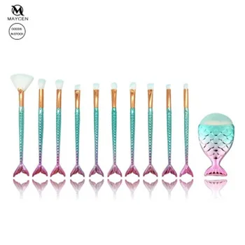 

Hot Selling Makeup Brush Set Non-Logo10 Branch Mermaid Tail Powder Foundation Brush Makeup Tool