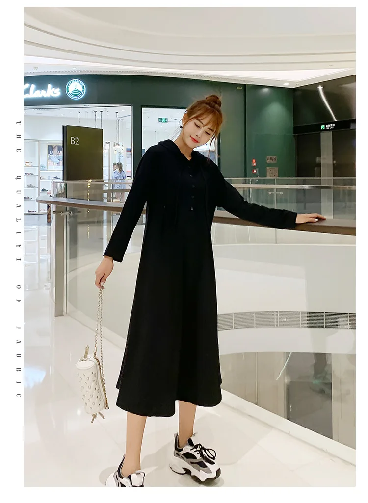 Korean style loose casual maternity nursing dress for pregnant women breastfeeding dress long sleeve hooded feeding dress