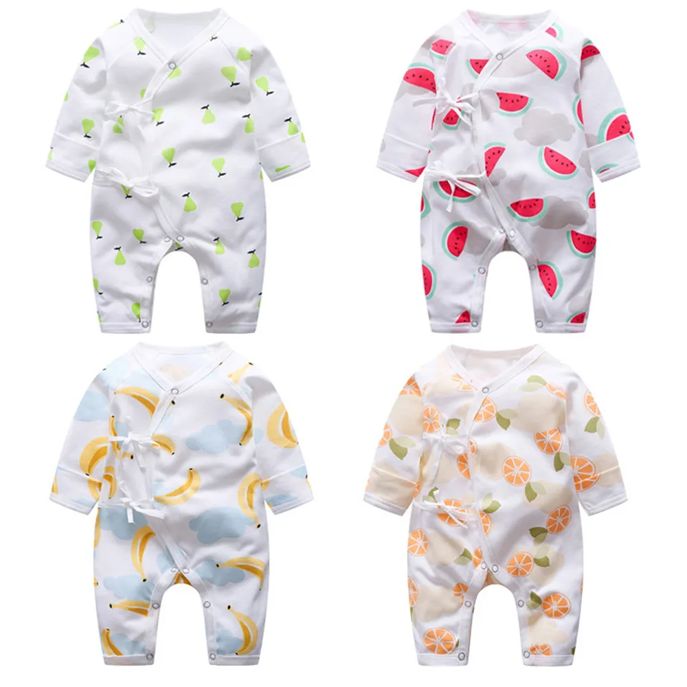 Baby Infant V-neck Jumpsuit Newborn Cute Cartoon Fruit Long Sleeve Cotton Boy Girl Clothing Toddle Monk Suit Pajamas Newborn Sailor Romper Girls Boy Costume Anchor