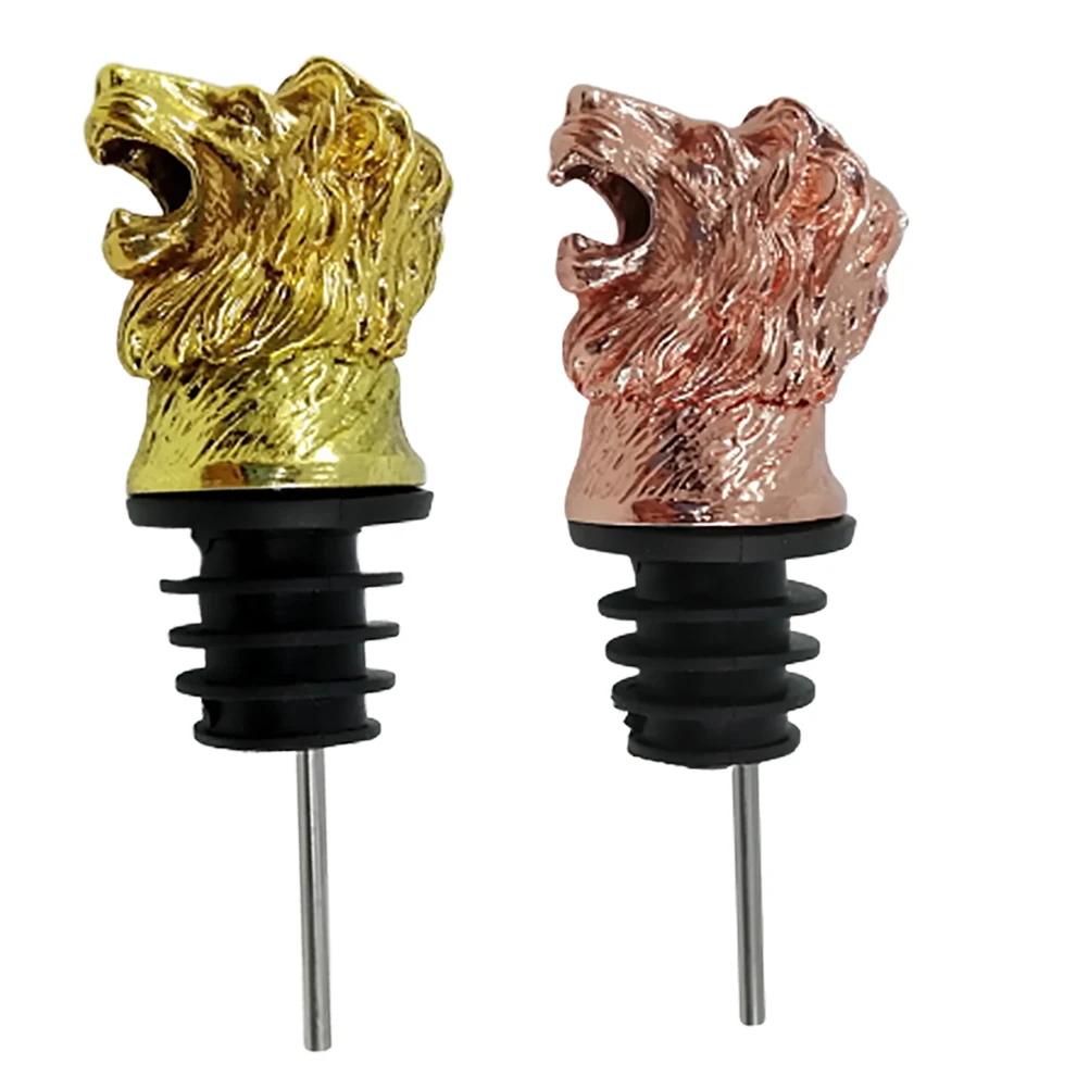 2pcs Lion Head Shaped Wine Pourer Stoppers Creative Bottle Caps Beverage Stopper for Home Party (Rose Gold + Golden) |