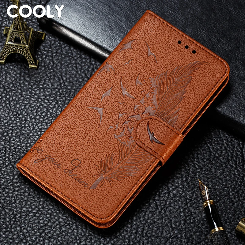 COOLY Cartoon Feather Case For Huawei Y5 2019 Y6 Pro Y7 Y9 Prime Back Cover Leather Wallet Flip Phone Coque | Мобильные телефоны и
