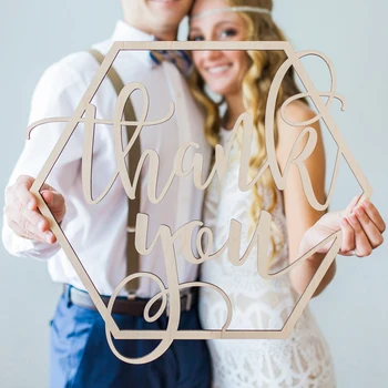 

New Thank You Letter Photography Props Hexagon Wedding Decorations Bride Groom Thanksgiving Gifts Wood Hexagon Decor Photo Props