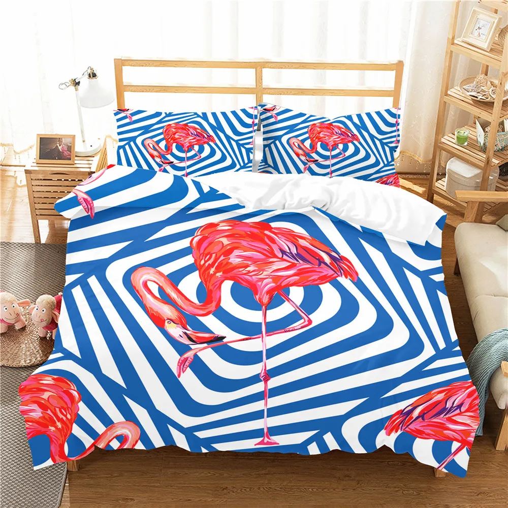 

Bedding Comforter 3D Pink Flamingo Printed Geometric Home Textile with Pillowcases Bed Linen Cover King Single Size