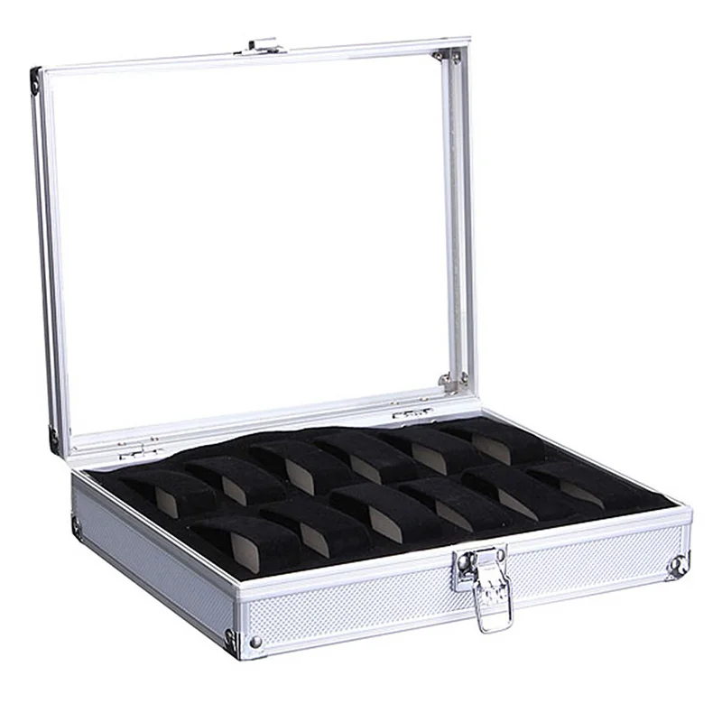 

Aluminium Watch Storage Case Bracelet Organiser Display Box With Pillows Holders 12 Insert Slots