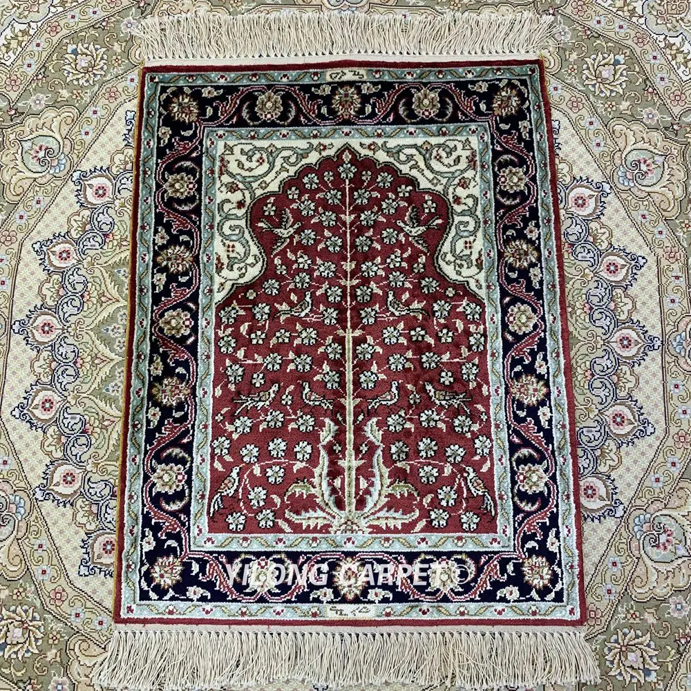YILONG 1.5'x2' Small Silk Area Rug Red Tree of Life Tapestry(HF066B