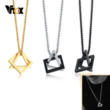Vnox basit birbirine kare üçgen kolye kolye erkekler için paslanmaz çelik Modern moda geometrik İstifleme sokak giyim