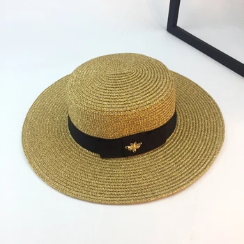 

Summer retro straw hat ladies fashion big eaves flat top outdoor sunscreen sun hat