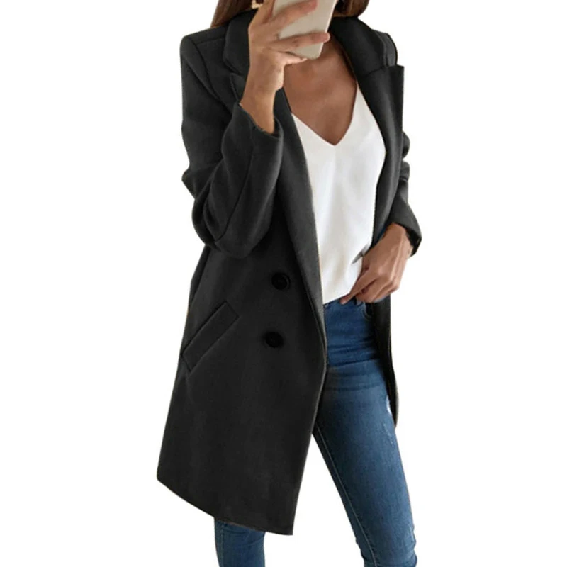 wonderful  Women Tops Long Vintage Jackets Solid Color Slim Lapel Suit Elegant Button Pocket Long Sleeve Offic