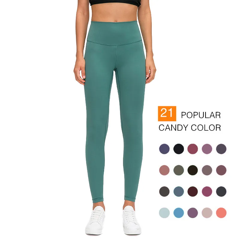 

2020 New 4 season ladies candy color naked feel yoga pants high waist ,butt lift seamless leggings running sports capris