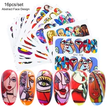 16 шт Слайдеры для ногтей, цветные абстрактные наклейки для лица, классные наклейки для ногтей для девушек, Водные Наклейки для маникюра, декоративные обертывания, LASTZ906-921