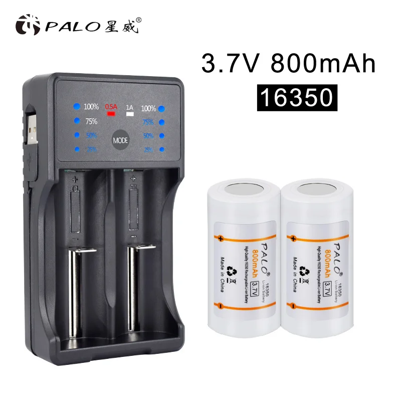 

PALO 16340 Battery 800mAh 3.7V Rechargeable Lithium Li-ion Battery 16340/16350 batteria batteries with charger for aa 16340