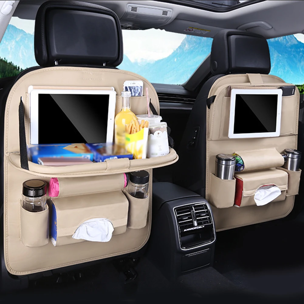 

Organizer Multifunction Foldable Storage Bag PU Leather Car Seat Back Travel Auto Tablet Bottle Universal Holder Table Pocket