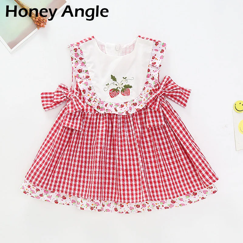 

Honey Angle Kids Princess Dress For Girl Printed Plaid Floral Girl Party Dresses Casual Cotton Children Party Dresses Clothes