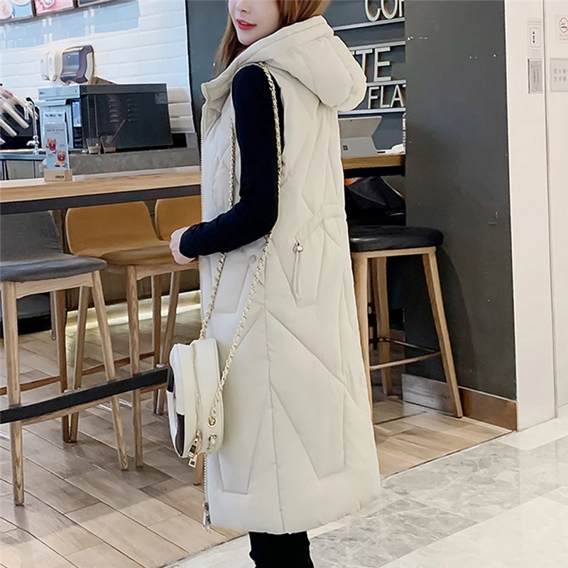 CHAMSGEND Winter Vest Women Waistcoat 2019 New Female Sleeveless Vest Jacket Hooded Warm Long Thicken Coat Colete Feminino 923