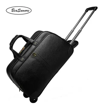 

BeaSumore High-grade 100 % Genuine Leather Travel Bag Men Business Rolling Luggage Trolley 20 inch carry on Suitcases Wheel