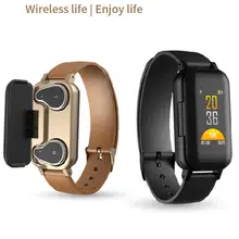 T89 TWS Smart Binaural Bluetooth Earphone Headphone Fitness Bracelet Heart Rate Monitor Smart Wristband Smartwatch Men Gifts