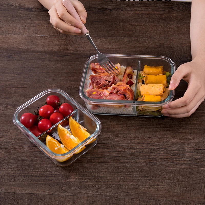 

Glass Food Storage Meal Prep Containers 2 grid with Airtight Locking Lids BPA Free Divided Glass Bento Lunch Boxes Crisper