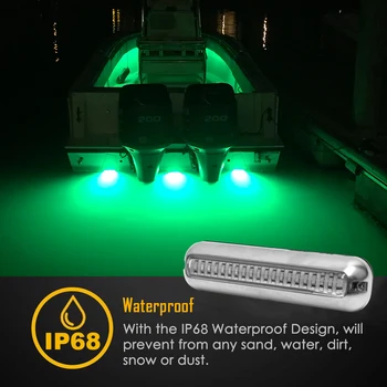 

2x 12V Green Boat Light Clear Lens Pontoon Marine/Boat Transom Light 2000LM 60LED Waterproof Stainless Steel Trim Ring Light
