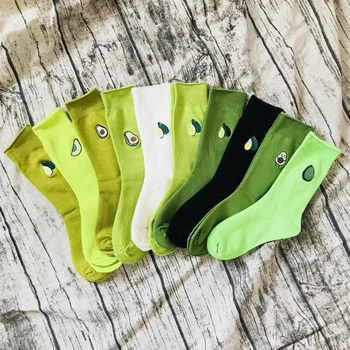 

Cute cartoon fruit printed guacamole girl socks, white, green,black three-color female socks, harajuku embroidered funny socks