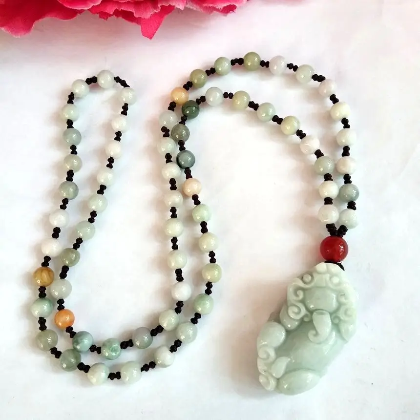 

Nature Burma Emerald jade Pi Xiu Beast Pendant Lucky Amulet Mala Bead Hanging Necklace