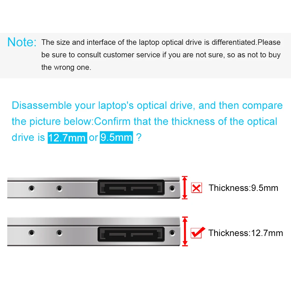 CHIPAL 2nd HDD Caddy 12,7 мм Алюминий Optibay SATA 3,0 коробка для жесткого диска корпус DVD адаптер 2,5 SSD 2 ТБ для ноутбука CD-ROM