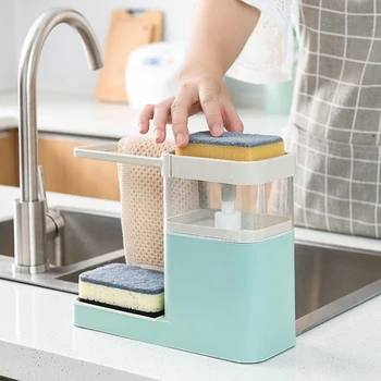 

Multifunctional Sponge Rack Soap Dispenser Manual Liquid Soap Pump Dispenser And Sponge Caddy Kitchen Cleaning Tool Storage
