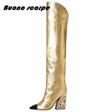 Buonoscarpe/Новинка; модные кожаные ботинки золотистого цвета; Bota Feminina; Новое поступление; Botas Mujer; туфли на высоком каблуке со специальной формой